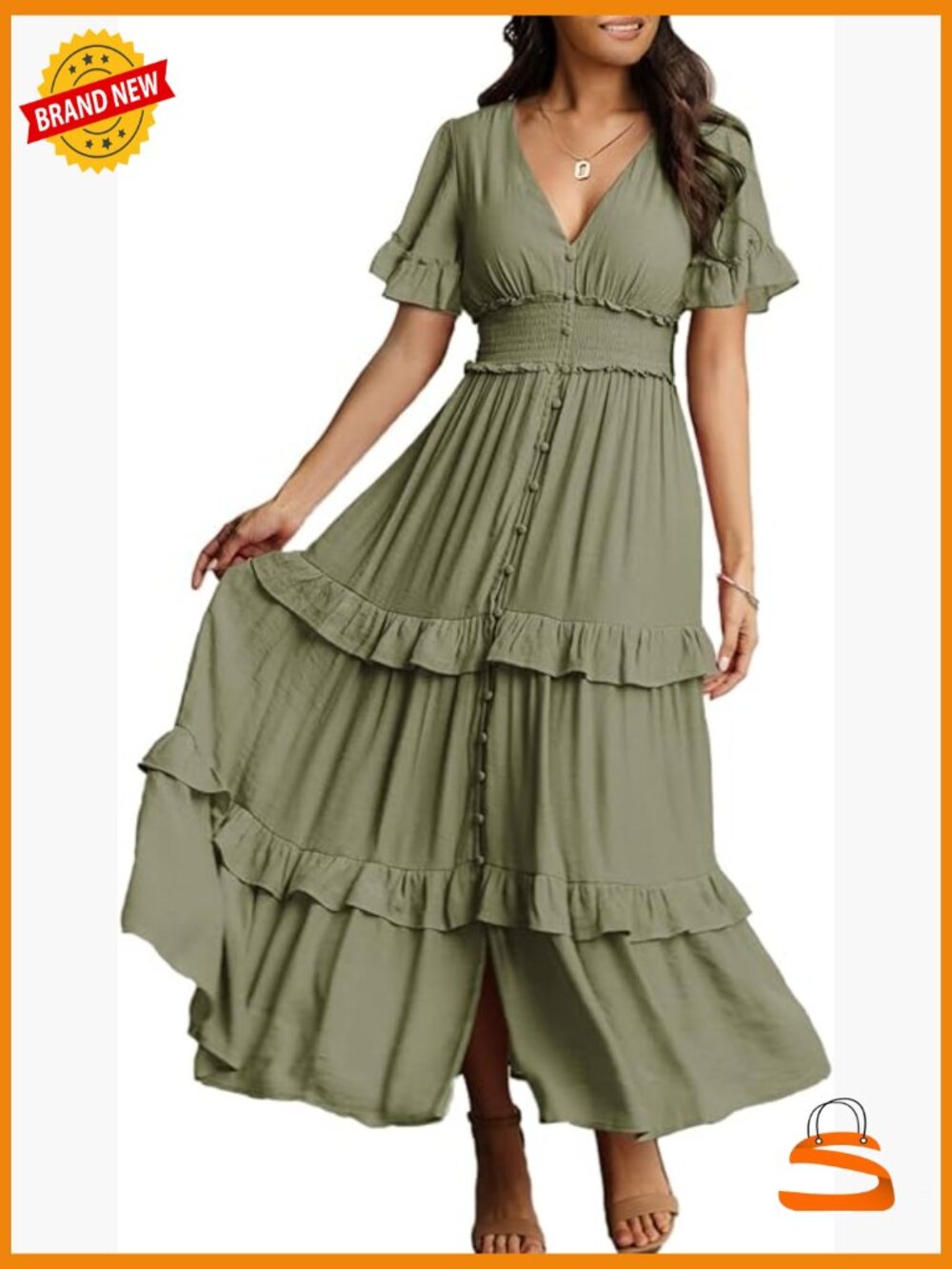 V Neck Long Sleeve Boho Maxi Dress Flowy Tiered Ruffle Wedding Guest